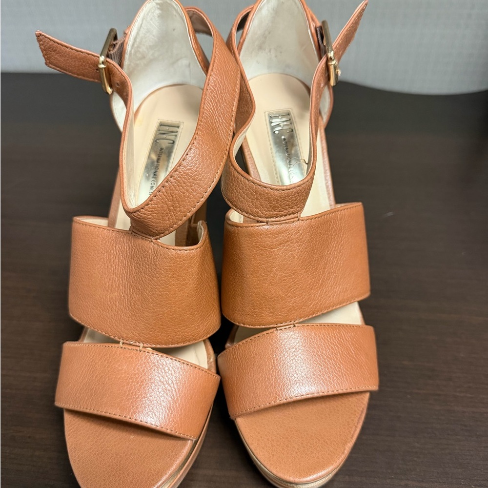 INC Tan Wedge Sandals Size 7 | Platform Ankle Strap | EUC - Picture 2 of 4